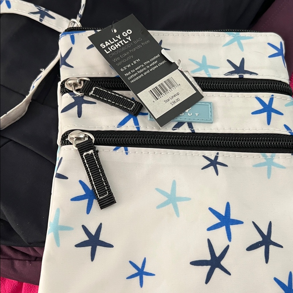 Scout Crossbody Bag in White and Blue Starfish Pattern - Picture 2 of 2